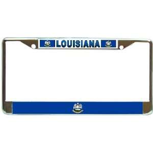 Louisiana La State Flag Chrome Metal License Plate Frame Holder
