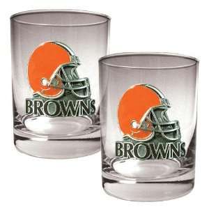  Cleveland Browns NFL 2pc Rocks Glass Set   Helmet logo 