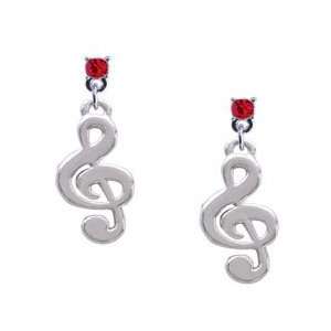  Silver Rounded Clef Music Note Red Swarovski Post Charm 