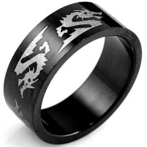  Black Stainless Steel Dragon 8mm Band Ring (Size 7.5) Dahlia Jewelry