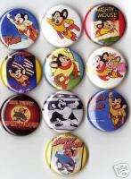 MIGHTY MOUSE 10 Pins Buttons Badges Pinbacks CARTOON  