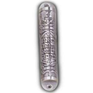   Lite MZD R3 Lion with Blessing Pewter Mezuzah   6 in.