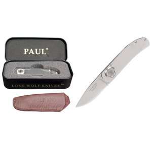   Knives   Paul Pocket Knife, Stainless Handle, Plain, Leather Sheath