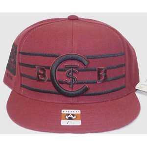   Maroon & Black Embroidered St. Christopher Club Flat Bill Fitted Cap