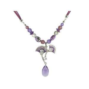  Ginkgo Leaf Swarovski Crystal Necklace (Purple Theme 