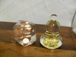 ESTATE SALE GLASS PAPERWEIGHTS,CLEAR, PENNY, PENNIES, 1969, BELL JOE 