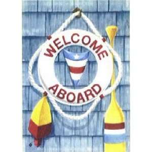    Welcome Aboard Buoy Life Ring Standard Flag Patio, Lawn & Garden
