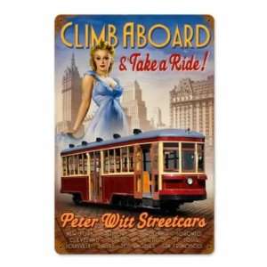  Train Vintage Metal Sign Streetcar Pin Up Locomotive
