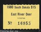 1980 South Dakota State SDRD 1 East River Deer Hunting Stamp License 