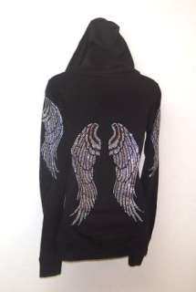  Double Angel Wing Crystal Rhinestone Hoodie Clothing
