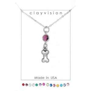 com Clayvision Dog Bone Charm Necklace with Birthstone/Favorite Color 