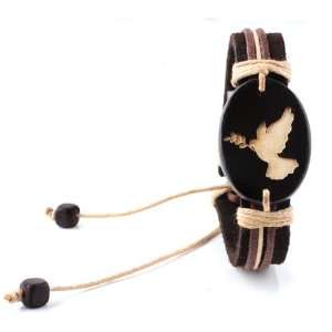  Trendy Celeb Genuine Leather Bracelet   DOVE of PEACE 