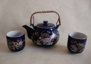 Vintage Kutani Japan Blue Teapot Cups Set  