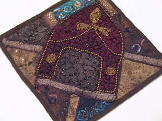 Pair of Vintage, Tribal dark Chocolate and Black Sari Patchwork Beaded 