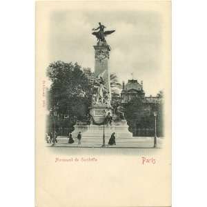  1900 Vintage Postcard Gambetta Monument   Paris France 