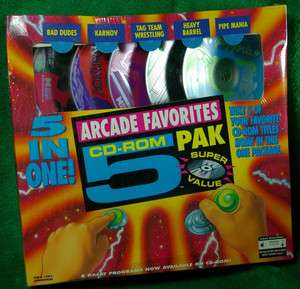 Vintage NOS CD ROM Sealed Game Pack 5 in 1, Arcade Favorites (PC Games 