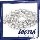 ICONS Fashion 5 Diamante Rhinestone Bead Pearl Stretch Bracelet Silver 