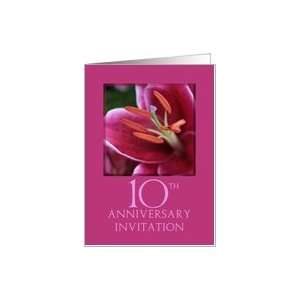  10th Wedding Anniversary Invitation Card   Pink Lily Card 