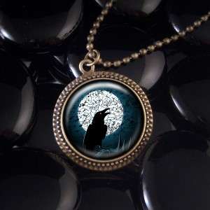 Raven Full Moon Antique Bronze Pendant Necklace 617 RF  