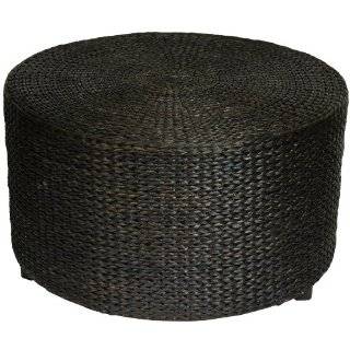   Hyacinth Rattan Style Round Ottoman Coffee Table Platform   Black