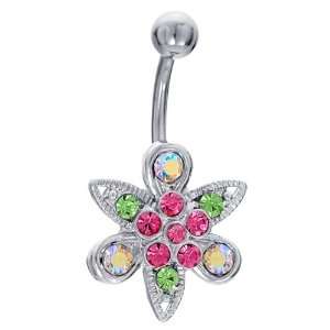  Fantasia Blossom Crystal Belly Button Navel Ring Jewelry
