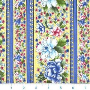  45 Wide Floral Fantasia Floral Stripe Yellow & Blue 