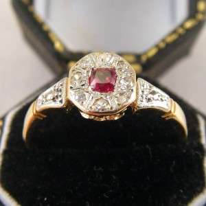 VICTORIAN PERIOD RUBY & DIAMOND CLUSTER RING 18ct PLATINUM size K 1/2 