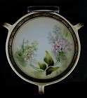 Germany China 3 Handled Round Tray w Floral Decorat