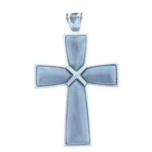 Pendants   Coffee Stone Taper Inlay Cross On Silver Plated Base Metal 