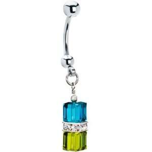  Genuine Swarovski Aqua Green Sparkle Glam Drop Belly Ring Jewelry