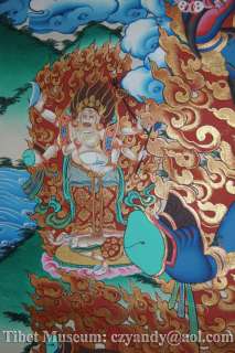 Amazing Sacred Old Tibet Temple Gilded Thangka TangkaSix armed 