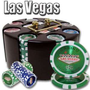 200 Ct Las Vegas 14 Gram Poker Chips & Wooden Carousel  