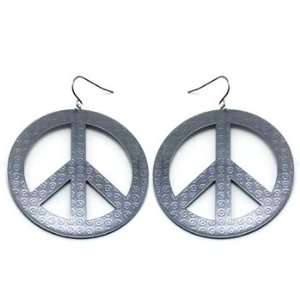  Hematite Tone Circular Peace Sign Earrings Jewelry