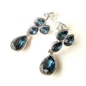 Brides Maids Yula Deep Silver Blue Crystal Earring Dangling Set for 