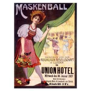  Maskenball Union Hotel, Zurich Giclee Poster Print, 32x44 
