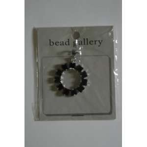 Bead Gallery 35 mm Round Pendant with 11 Black Cubic Zirconia Stones 