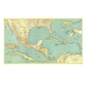 Mexico, Central America And The West Indies Map 1934 Giclee Poster 