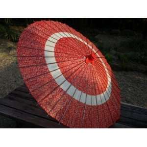  Japanese Antique Umbrella Red KASA Flower Pattern 