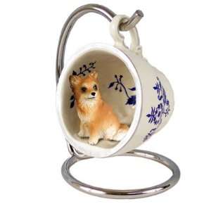  Chihuahua Blue Tea Cup Dog Ornament   Longhair