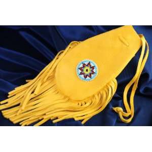  Native American Lakota Parfleche Bag 8x7  Gold (b39 