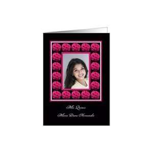  Photo Quinceanera Invitation    Beautiful Pink Roses Card 