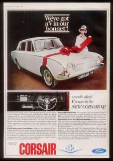 1966 white Ford Corsair V4 car & red ribbon photo UK ad  