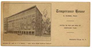 1920 TEMPERANCE HOUSE Niagara Falls NY Advertising Card  