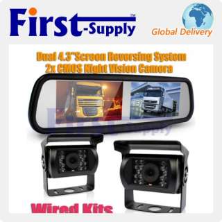 Double 4.3 CAR LCD Mirror Monitor Reverse Kit Screen + 2 Camera 