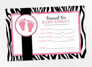 20   Mod Zebra Print Baby Shower Prediction Cards Favor  