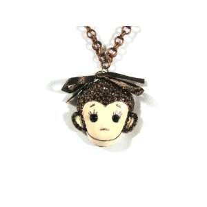  Encrusted Monkey Necklace Jungle Fever Chimpanzee Bronze Tone Pendant