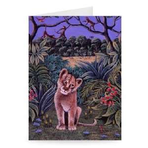 Lion Cub and Mouse, 1980 (gouache) by Liz   Greeting Card (Pack of 2 