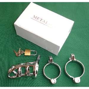  Male Chastity Device CBT Metal Cage   Two Rings and Lock 