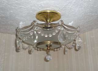 VINTAGE RARE 30s Crystal Prism Ceiling Light Fixture CHANDELIER 