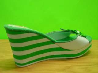 New Union Bay Rockabilly Punk Green Striped Wedges Heels Shoes Sandals 